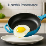 Best Choice Products Non-Stick Pot & Pan Cookware Set, Cast Iron, 2Qt Skillet W/Lid, 10" Grill Or Griddle Pan W/Press - Blue