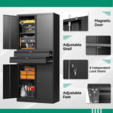 Letaya Metal Garage Storage Cabinet,71" Heavy Duty Steel Tool Cabinet with 4 Door Lock-Adjustable Shelves and 2 Drawer (Black)