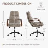 KISLOT Home Office Desk Chair, Ergonomic Office Chair with Lumbar Support, Adjustable Swivel Computer Chair with Wheels, Fabric Executive Task Chair with Wood Arms, Khaki