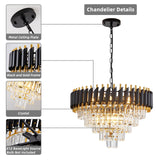 Aixialin 10-Light Large Crystal Chandelier 24" Dining Room Light Fixtures 5 Tiers Flush Mount Black and Gold Chandelier Round Large Chandeliers for Dining Room Living Room Kitchen Entryway Foyer