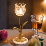 Anpdasi Candle Holder, Cut Rose Shaped Brass Candle Holder High-end Light Luxury Creative Art Crystal Glass Flower Candle Sticks Holder Decor Marble Disc Base Romantic Ambiance Table Decoration