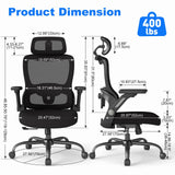 Keratee Ergonomic Office Chair, Home Computer Chair with 3D Adjustable Headrest and 4D Flip-Up Armrests, Adjustable Lumbar Support, Suitable for Office and Study, 10PC, Black