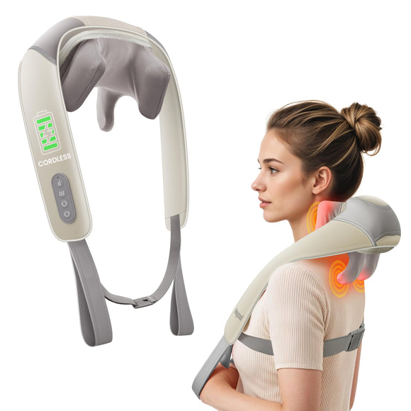 Cordless Neck Massager with Heat, 4D Deep Kneading Neck Shoulder Massager for Pain Heycool