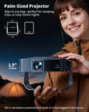 [Official Apps & Live TV & 330° Stand]Smart Mini Projector with WiFi and Bluetooth Ultra-thin, 4K Support Outdoor Movie Projector, Auto Focus, HDR10, Portable 1080P Projector for Bedroom/Home/Celling