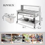 ROVSUN 96QT 1500W Electric Commercial Food Warmer, 12-Pan Steam Table 8QT/Pan Stainless Steel Bain Marie w/Acrylic Shield Overshelf Undershelf Temperature Control & Lid for Buffet Restaurant 110V