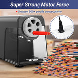 AFMAT PSX1 Electric Pencil Sharpener Heavy Duty, 6 Holes, Auto Stop Pencil Sharpener, Classroom Electric Sharpener for 6-11mm Colored Pencils, 7000 Sharpenings, Fast Sharpen, Do not Eat up Pencils