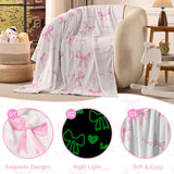 Wajade Pink Bow Glow in The Dark Love Blanket Birthday Gifts for Girls 1 2 3 4 5 6 7 8 9 10 11 12 Kids Blanket with Heart Christmas Girl Gifts Ideas Cute Bedroom Decor 60"×80"
