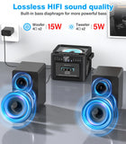 Greadio Stereo System for Home with Boombox CD and Cassette Player Combo, 40W Home Stereo System with Bluetooth, FM Radio/USB/TF/AUX/Remote Control, Detachable Wooden Bookshelf Speakers