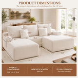 Boneless Couch Cloud Modular Sectional Sofa, Modern Convertible L Shaped 3 Seat Corduroy Deep Seat Boneless Couches with 5 Pillows for Living Room, Apartment (Beige, Left Facing Chaise+Ottoman)