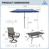 MFSTUDIO Outdoor Dining Set with 13 ft Umbrella for 6, Brown Chairs