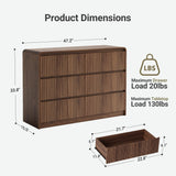 Seang 6 Drawer Dresser for Bedroom,47" Wide Wooden Dresser Chest of Drawers,Curved Anti-Collision & Anti-Tipping Design, Mid Century Modern Dresser for Bedroom, Living Room, TV Stand,Walnut Oak.