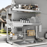 CUISIBOT Over The Sink Dish Drainer Drying Rack 3 Tier, Full Stainless Steel Dish Drying Rack Adjustable Length 20.9''-37.4'', Kitchen Sink Shelf, Organized Space-Saving Dish Rack