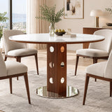 Extendable Dining Table for 6, Modern Dining Table with Leaf, Round White