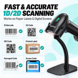 Anyeast Wireless Barcode Scanner with Stand, 1D 2D QR 3-in-1 Connection