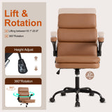 BOWTHY Mid Back Office Desk Chair,Leather Conference Room Chairs,Ergonomic Home Computer Chair,Modern Executive Chair with Padded Flip-up Armrest and Swivel Wheels (Brown)