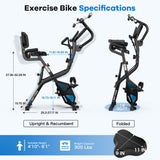 pooboo Folding Exercise Bike with Hand Crank, Multifunctional Stationary Bike for Home, Upright Indoor Cycling Bike with 8-Level Magnetic Resistance, Arm Resistance Bands, Pulse Sensor & Back Support Cushion