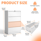 Gecheer 4 Drawer Lateral File Cabinet with Lock, White Metal Filing Cabinet for Home Office, Lockable Steel File Cabinet for Legal Letter A4 F4 Size, Heavy Duty Storage Cabinet with Smooth Slides