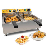 Perossia Dual Tank Deep Fryer 20L(21.1Qt) 3500 W Fast Heating, with Basket and Lid, 304SS Electric Large Deep Fryer