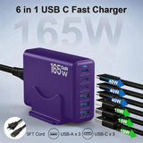Newdarren 165W Charging Station, 6 Port Desktop Charger, 3 Ports 40W Purple