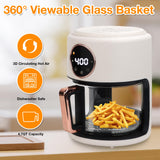 4.7QT Glass Air Fryer, 360° Viewable Glass Air Fryer Non Toxic, 6-IN-1 Preset Cook Modes, Digital Display, and More, White