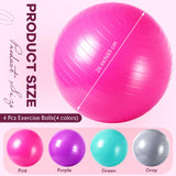 Leyndo 4 Pcs 26 Inch Yoga Exercise Ball Pilates Pregnancy Birthing Fitness Ball with Quick Pump Anti Burst for Improved Posture, Balance, Yoga, Pilates, Training(Pink Green Gray Set)