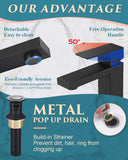 KUZOR Single Hole Bathroom Sink Faucet with Pop-Up Drain, Matte Black