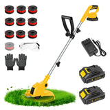 ALSO GO 21V Cordless Weed Wacker, Weed Eater Battery Powered with 2 x2.0Ah Batteries and 10 Spare Spools, 12''Grass Trimmer with Auto Line Feed, 2-in-1 Grass Trimmer& Edger Lawn Tool for Yard, Garden