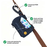 Cute Dog Poop Bag Holder with Hook-and-Loop Attachment, Double Layer Fabric Waste Bag Dispenser for Leashes, Includes Starter Roll for Easy Pet Cleanup (Navy Blue)