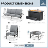 MFSTUDIO 6 Piece Metal Patio Furniture Set with Fire Pit Table, Gray