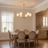 Alynzee Gold Chandeliers for Dining Room, 6-Light Modern Chandelier Light Fixture Over Table, with White Fabric Shade, 34" Large Transitional Kitchen Pendant Lights for Living Room Bedroom Foyer