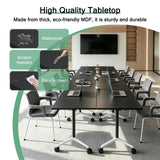 Modern Conference Table with Wheel,Modular Wooden Folding Conference Room Tables for 1-30 Person,Flip Top Meeting Training Table,for Office Seminar Dynamic Commercial Event Classroom(4,Black,47.2in)