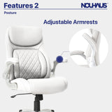 Nouhaus +Posture Ergonomic PU Leather Office Chair. Click5 Lumbar Support with FlipAdjust Armrests. Modern Executive Chair and Computer Desk Chair (White)