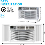 8000 BTU Window Air Conditioner, Window AC Unit 115V Cools Up to 350 Sq.Ft, Energy Saving with Remote & App Control & Timer, Perfect for Small Bedroom or Living Room, Easy Install Kit