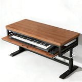 Height Adjustable Music Studio Desk with Keyboard Tray – Standing Computer Workstation with Cable Management, MIDI Shelf & Metal Legs for Recording, Production, Home Office(Walnut+Black,70in)