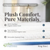 My Green Mattress Organic Latex Mattress Topper - 2 Inch GOLS Certified Dunlop Latex, GOTS Cotton Removable Cover, Breathable Soft Comfort Layer for Mattress Upgrade, Natural Color - King