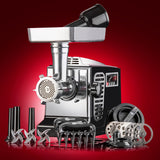 STX Turboforce II "Platinum" Heavy Duty Electric Meat Grinder & Sausage Stuffer: 6 Grinding Plates, 3 S/S Blades, 3 Sausage Tubes, Kubbe, 2 Meat Claws, Burger-Slider Patty Maker - Black