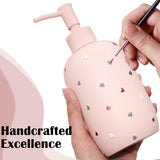 Bathroom Accessories Sets 4-Piece, Premium Pastel Heart Bathroom Accessory Complete Set - Toothbrush Holder, Lotion Soap Dispenser, Vanity Tray, Bathroom Tumbler for Countertop Vanity (Pink)