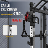 DONOW Smith Machine with Weight Stacks, Power Cage Home Gym System with LAT Pulldown Cable Crossover Multi-Functional Trainer with Dual Pulley System with Weight Bench Cast Iron Weight Plates 240lbs