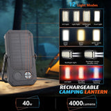 LED Camping Lantern Rechargeable, 10000mAh Portable Solar Camping Lights up to 120+ Hours, 12 Light Modes, Dimmable, LCD Digital Display, Waterproof, Camping Essentials for Power Outages, Emergency