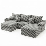 Boneless Couch Cloud Modular Sectional Sofa, Modern Convertible L Shaped Couch, 3 Seat Deep Seat Sectional Sofa with 5 Pillows for Living Room, Apartment(Gray, Checked, Right Facing Chaise+Ottoman)
