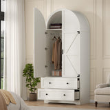 Gyfimoie White Armoire Wardrobe Closet with 2 Drawers, 74.8" Wooden Wardrobe with 2 Doors, Freestanding Closet Armoire Cabinet with Hanging Rack, Clothing Storage Cabinet for Bedroom (White)