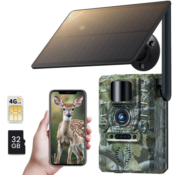 XTU Cellular Trail Camera 4G LTE - 2K Game Camera with Night Vision Motion Activated Built-in SIM Card with 940nm No Glow Night 0.2s Trigger, Solar Power IP66 Waterproof APP Control Live Streaming XTU