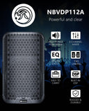 NBVOICE NBVDP112A 1600W Powered 12” PA Speaker with 2-Channel Mixer, Bluetooth Streaming & Wireless Stereo Linking