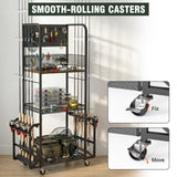 Fishing Rod Holders for Garage with Pegboard and Hooks, Fishing Pole Holders Up to 10 Rods, 3-Tier Anti-Drop Fishing Rod Storage Rack Cart with Lockable Wheels, Heavy-Duty Tackle Gear Organizer