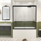 Shower Doors Glass Sliding,Semi-Frameless,1/4" Inch Sgcc Tempered Glass,Stainless Steel Pull Handle,Tempered Glass,Easy to Clean,Matte Black (Matte Black, 60" W x 60" H)