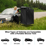 Portable Shower Tent for Camping Car Awning Privacy Shower Tent with Easy SUV/Truck Install Spacious Changing Room Waterproof, Black