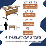 Folding Conference Tables with Wheels, 61.0IN Modular Rolling Training Seminar Desk, Mobile Meeting Table for School Classroom Office Library Library (10, Walnut-A)
