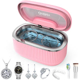 onlikin 35W Ultrasonic Jewelry Cleaner, 45KHz Retainer Cleaner for Jewelry, 5 Timer & 3 Power Modes, Eyeglasses, Rings, Watch Strap, Dentures - 20oz, 304 Stainless Steel Tank, Quiet <38dB (Pink)