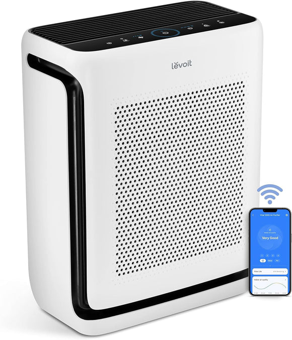 Air Purifiers for Home Large Room Up to 1800 Ft² in 1 Hr with Washable Pre-Filter, Air Quality Monitor | White LEVOIT