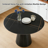 Maotifeys Modern Round Dining Table 42'' Black Marble Dining Room Table for 4, Circle Faux Marble Top Kitchen Table with Black Pedestal for Dining Room, Bistro, Breakfast (Table Only)
